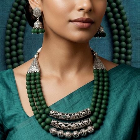 Handcrafted Alloy Metal Glass Bead Necklace